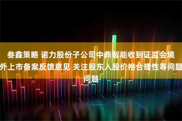 叁鑫策略 诺力股份子公司中鼎智能收到证监会境外上市备案反馈意见 关注股东入股价格合理性等问题